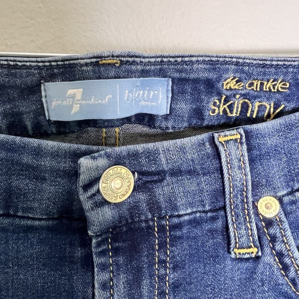 7 For All Mankind Womens Skinny Ankle Jeans Raw Hem Sz 28 Blue Denim Blue - Picture 6 of 13
